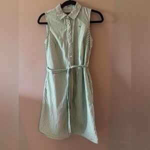 Tommy Hilfiger Green and White Striped Midi Dress